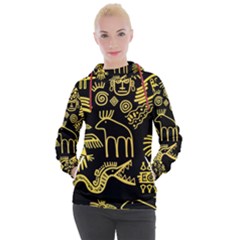 Golden Indian Traditional Signs Symbols Women s Hooded Pullover