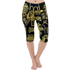 Golden Indian Traditional Signs Symbols Lightweight Velour Cropped Yoga Leggings by Vaneshart