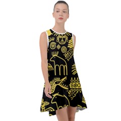 Golden Indian Traditional Signs Symbols Frill Swing Dress