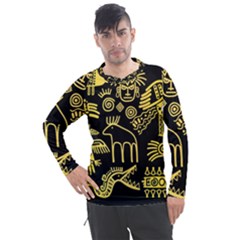 Golden Indian Traditional Signs Symbols Men s Pique Long Sleeve Tee