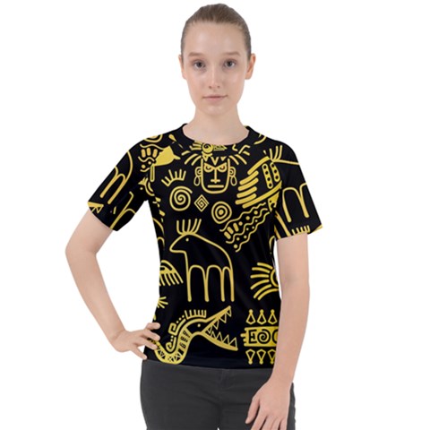 Golden Indian Traditional Signs Symbols Women s Sport Raglan Tee by Vaneshart