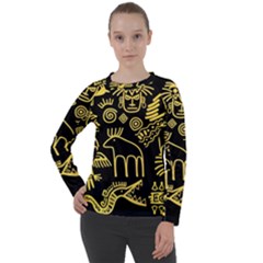 Golden Indian Traditional Signs Symbols Women s Long Sleeve Raglan Tee