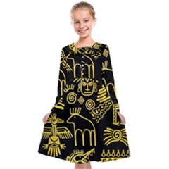 Golden Indian Traditional Signs Symbols Kids  Midi Sailor Dress