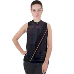 Gradient Geometric Shapes Dark Background Mock Neck Chiffon Sleeveless Top by Vaneshart