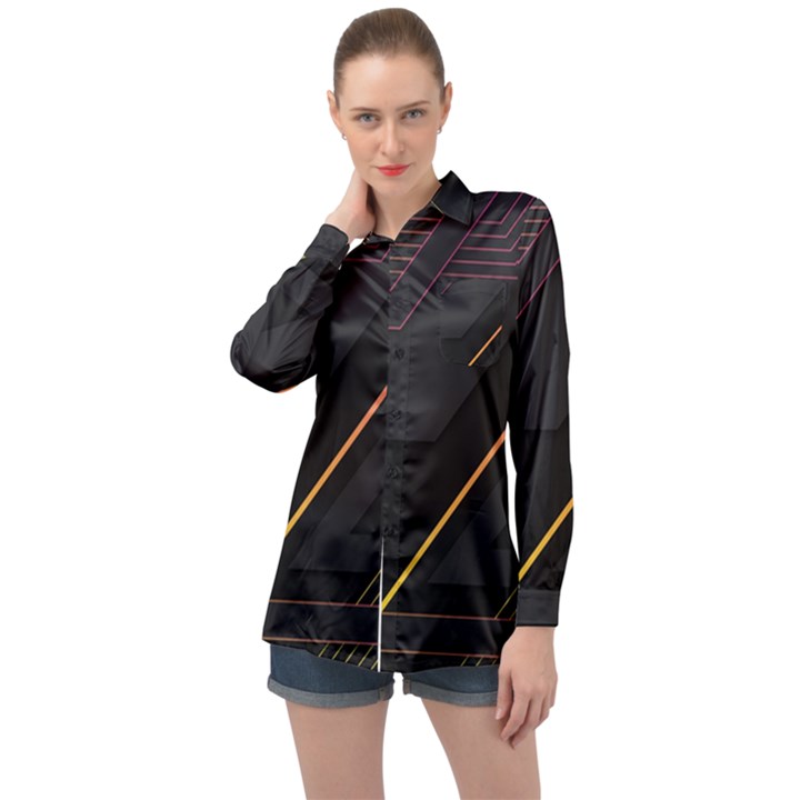 Gradient Geometric Shapes Dark Background Long Sleeve Satin Shirt