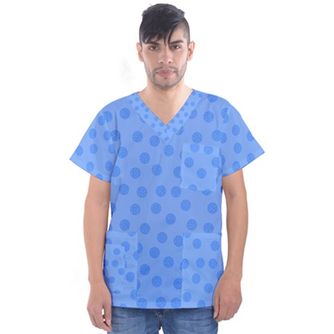 Dots With Points Light Blue Men s V-neck Scrub Top by AinigArt