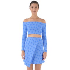 Dots With Points Light Blue Off Shoulder Top With Skirt Set by AinigArt