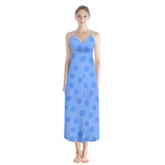 Dots With Points Light Blue Button Up Chiffon Maxi Dress by AinigArt