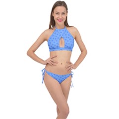 Dots With Points Light Blue Cross Front Halter Bikini Set by AinigArt