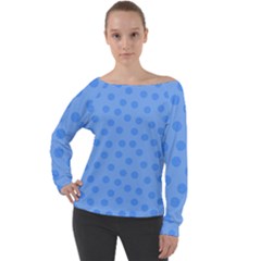 Dots With Points Light Blue Off Shoulder Long Sleeve Velour Top