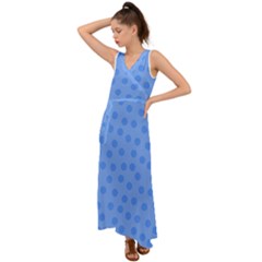 Dots With Points Light Blue V-neck Chiffon Maxi Dress by AinigArt