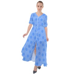 Dots With Points Light Blue Waist Tie Boho Maxi Dress by AinigArt