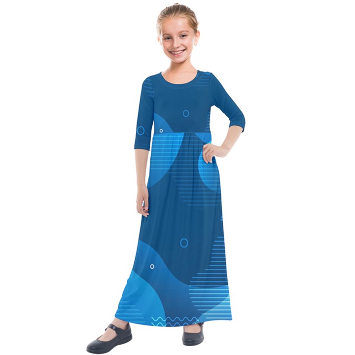 Abstract Classic Blue Background Kids  Quarter Sleeve Maxi Dress