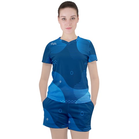 Abstract Classic Blue Background Women s Tee And Shorts Set by Vaneshart