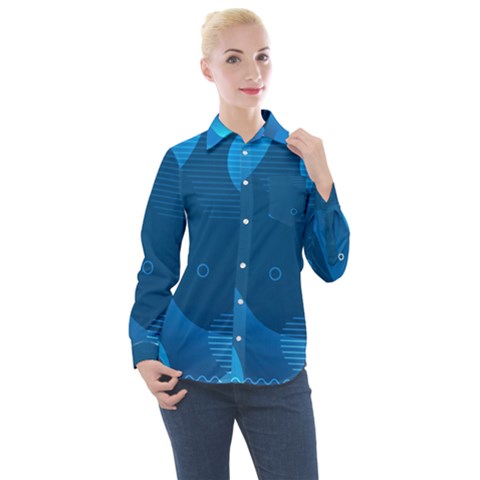 Abstract Classic Blue Background Women s Long Sleeve Pocket Shirt by Vaneshart