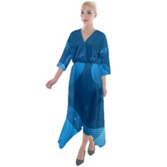 Abstract Classic Blue Background Quarter Sleeve Wrap Front Maxi Dress