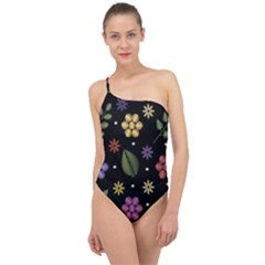 Embroidery Seamless Pattern With Flowers Classic One Shoulder Swimsuit by Vaneshart