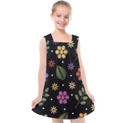 Embroidery Seamless Pattern With Flowers Kids  Cross Back Dress