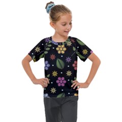 Embroidery Seamless Pattern With Flowers Kids  Mesh Piece Tee