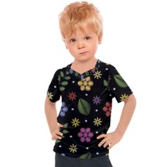 Embroidery Seamless Pattern With Flowers Kids  Sports Tee