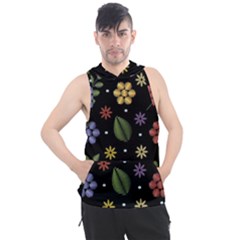 Embroidery Seamless Pattern With Flowers Men s Sleeveless Hoodie