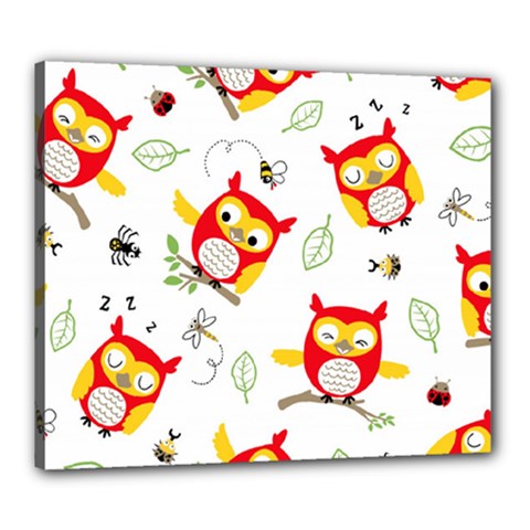 Seamless Pattern Vector Owl Cartoon With Bugs Canvas 24  X 20  (stretched)