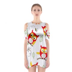 Seamless Pattern Vector Owl Cartoon With Bugs Shoulder Cutout One Piece Dress by Vaneshart