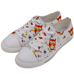 Seamless Pattern Vector Owl Cartoon With Bugs Women s Low Top Canvas Sneakers by Vaneshart