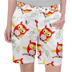 Seamless Pattern Vector Owl Cartoon With Bugs Pocket Shorts by Vaneshart