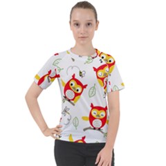 Seamless Pattern Vector Owl Cartoon With Bugs Women s Sport Raglan Tee