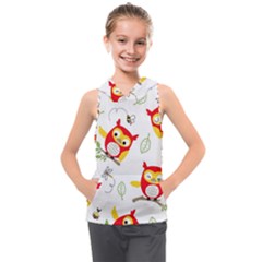 Seamless Pattern Vector Owl Cartoon With Bugs Kids  Sleeveless Hoodie