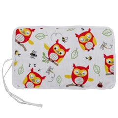 Seamless Pattern Vector Owl Cartoon With Bugs Pen Storage Case (s)