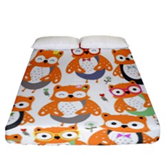 Cute Colorful Owl Cartoon Seamless Pattern Fitted Sheet (california King Size) by Vaneshart