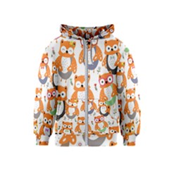 Cute Colorful Owl Cartoon Seamless Pattern Kids  Zipper Hoodie by Vaneshart