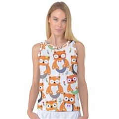 Cute Colorful Owl Cartoon Seamless Pattern Women s Basketball Tank Top by Vaneshart