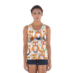 Cute Colorful Owl Cartoon Seamless Pattern Sport Tank Top  by Vaneshart