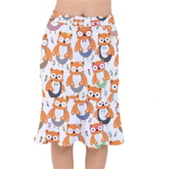 Cute Colorful Owl Cartoon Seamless Pattern Short Mermaid Skirt by Vaneshart