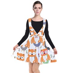 Cute Colorful Owl Cartoon Seamless Pattern Plunge Pinafore Dress by Vaneshart