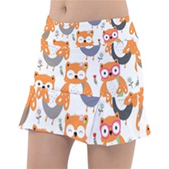 Cute Colorful Owl Cartoon Seamless Pattern Tennis Skorts by Vaneshart