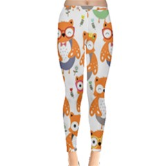 Cute Colorful Owl Cartoon Seamless Pattern Inside Out Leggings by Vaneshart