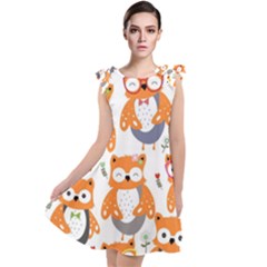 Cute Colorful Owl Cartoon Seamless Pattern Tie Up Tunic Dress by Vaneshart