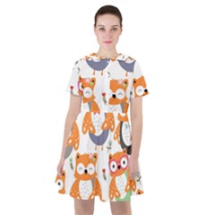 Cute Colorful Owl Cartoon Seamless Pattern Sailor Dress by Vaneshart