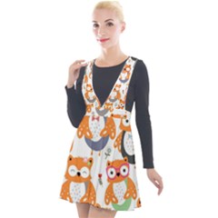 Cute Colorful Owl Cartoon Seamless Pattern Plunge Pinafore Velour Dress by Vaneshart