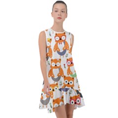 Cute Colorful Owl Cartoon Seamless Pattern Frill Swing Dress by Vaneshart