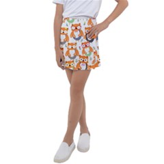 Cute Colorful Owl Cartoon Seamless Pattern Kids  Tennis Skirt