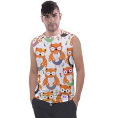 Cute Colorful Owl Cartoon Seamless Pattern Men s Regular Tank Top