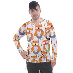 Cute Colorful Owl Cartoon Seamless Pattern Men s Pique Long Sleeve Tee