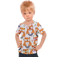 Cute Colorful Owl Cartoon Seamless Pattern Kids  Sports Tee