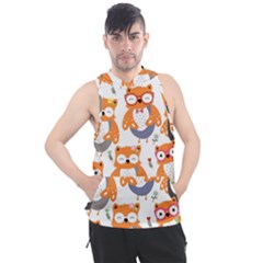 Cute Colorful Owl Cartoon Seamless Pattern Men s Sleeveless Hoodie