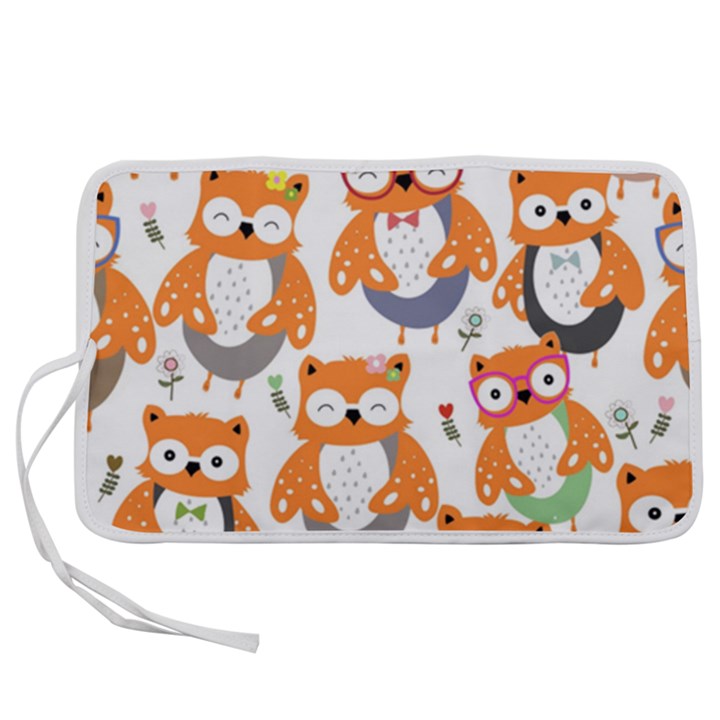 Cute Colorful Owl Cartoon Seamless Pattern Pen Storage Case (S)